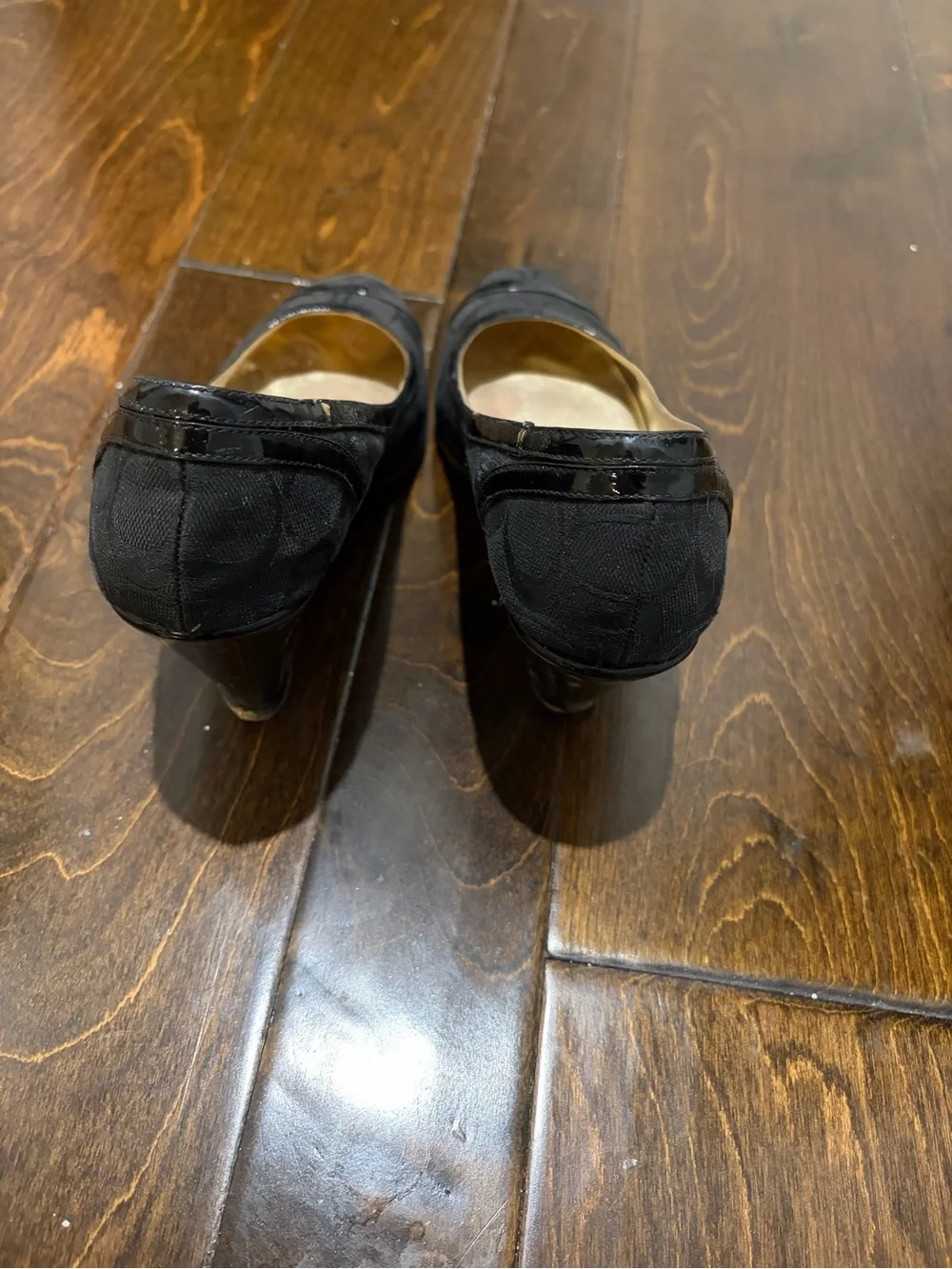Coach Black Round-Toe Fabric & Patent Trim Heels